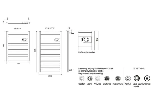 DRL E-Comfort Zion vloeistof vrije radiator Wit 898x508 750W - Image 4