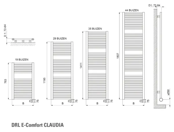DRL E-Comfort Claudia Mat Zwart 1807x400 900W - Image 2