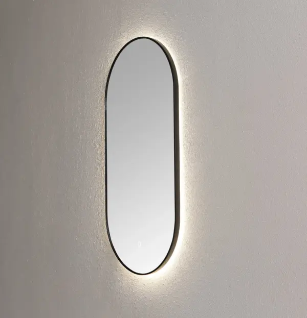 Saniful Ovale badkamerspiegel mat zwart met led verlichting in 3 kleuren instelbaar & dimbaar