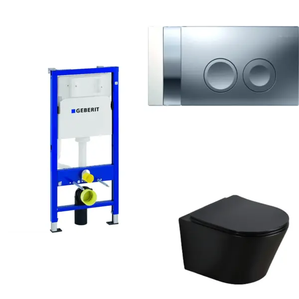 Toiletset wit met geberit UP100 en DELTA25 bedieningspaneel Chroom bedieningspaneel