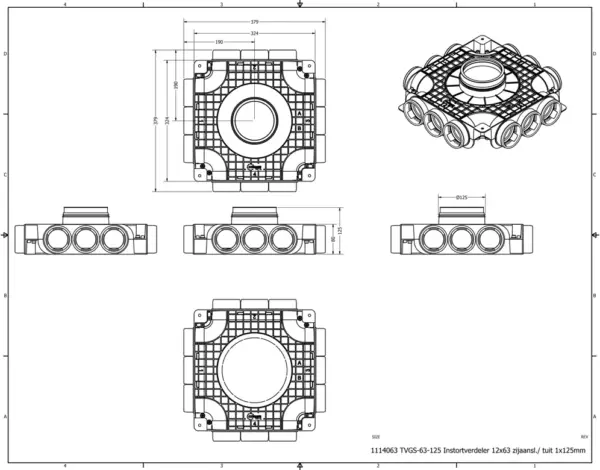 Vent-Axia Uniflexplus ventilatie subverdeelbox 12x Ø69mm met tuit Tuit diameter Ø180mm - Image 2