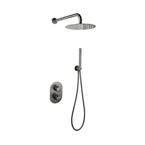 Saniful Doucheset inbouw met box thermostaat en muurbevestiging douchekop 25cm rond Gun Metal