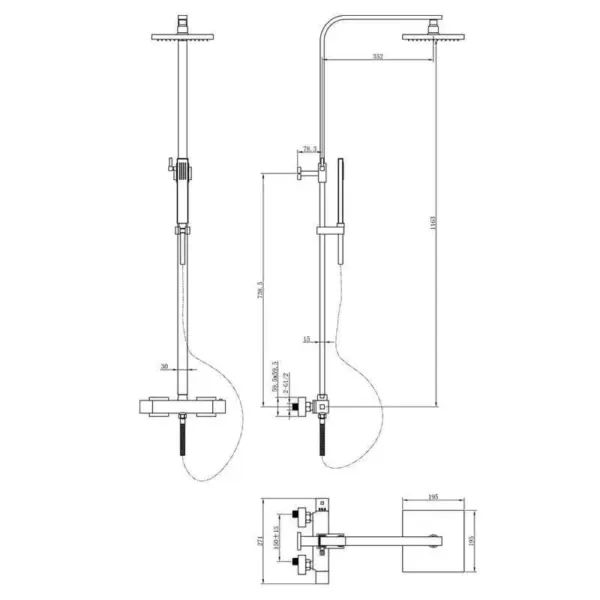 Saniful Doucheset opbouw thermostatisch in hoogte verstelbaar vierkant 20 cm chroom - Image 2