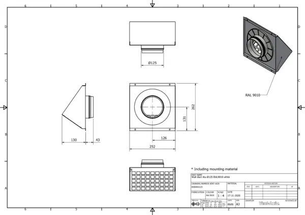 Vent-Axia VMR 125 W / Geveldoorvoer Alu Ø125 RAL9010 wit - Image 2
