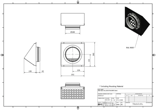 Vent-Axia VMR 160 Z / Geveldoorvoer Alu Ø160 RAL9005 zwart - Image 2